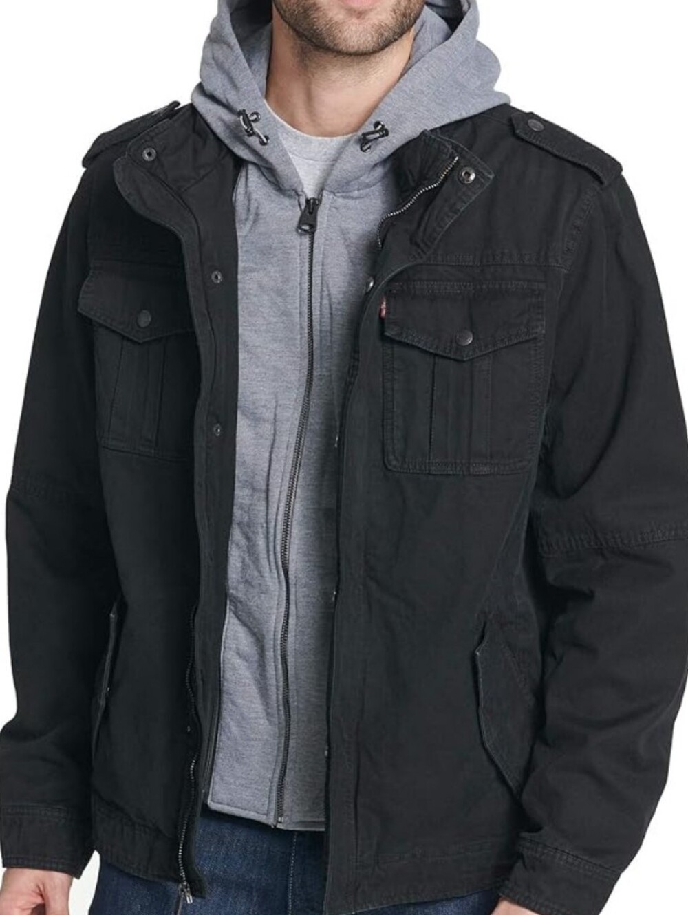 Levi Strauss Mens XL Military Field Jacket Washed Black Cotton Utility Coat